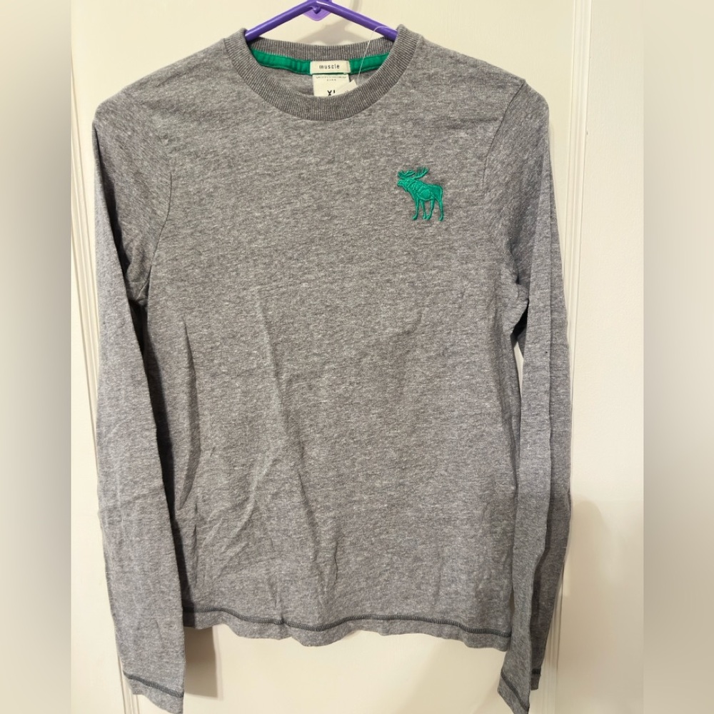 Boys Abercrombie Gray Long Sleeve Shirt with Green Logo